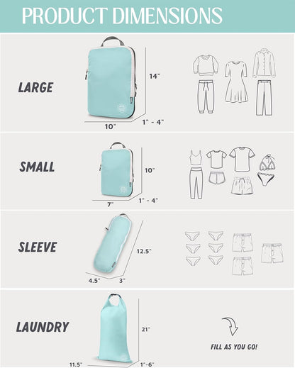 Compression Packing Cubes Set - 6-Piece Lightweight Organizers for Travel, Ideal for Carry-On Luggage and Backpacks (Dusty Teal/White)