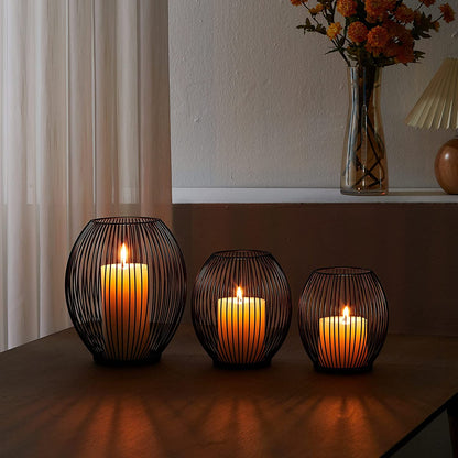 Outdoor Decorative Candle Holder Set - Black Wire Hurricane Holders for Pillar Candles - Elegant Centerpiece for Tables