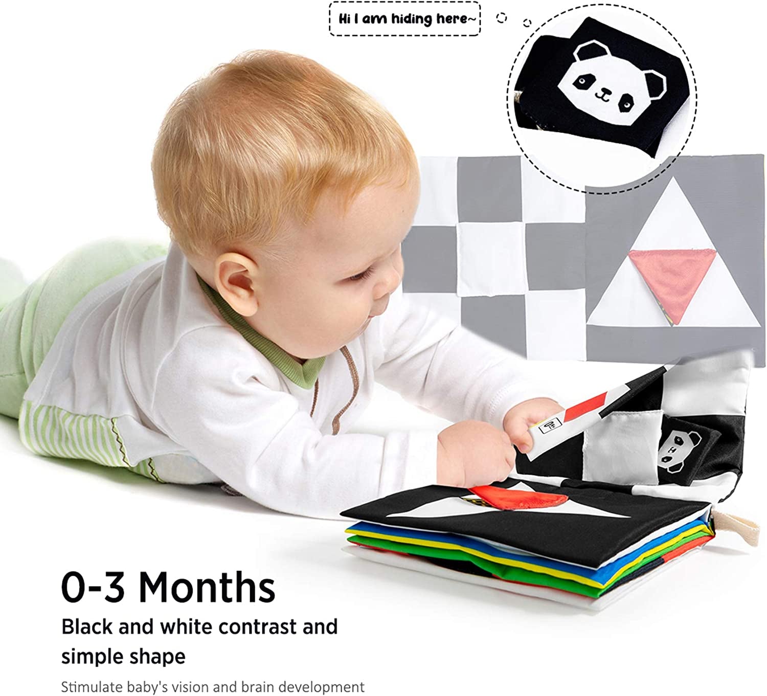 High Contrast Black and White Sensory Baby Book - Interactive Touch and Feel Crinkle Toy for Infants Aged 0-12 Months - Ideal Gift for Newborn Boys and Girls