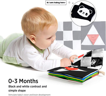 High Contrast Black and White Sensory Baby Book - Interactive Touch and Feel Crinkle Toy for Infants Aged 0-12 Months - Ideal Gift for Newborn Boys and Girls