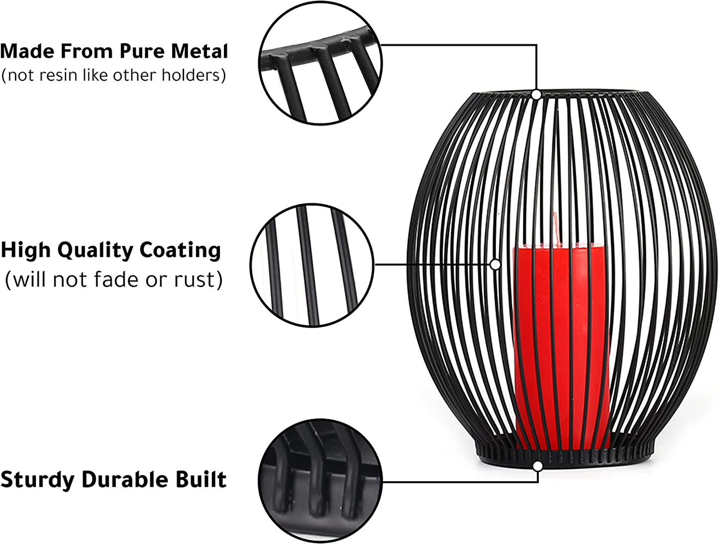 Outdoor Decorative Candle Holder Set - Black Wire Hurricane Holders for Pillar Candles - Elegant Centerpiece for Tables