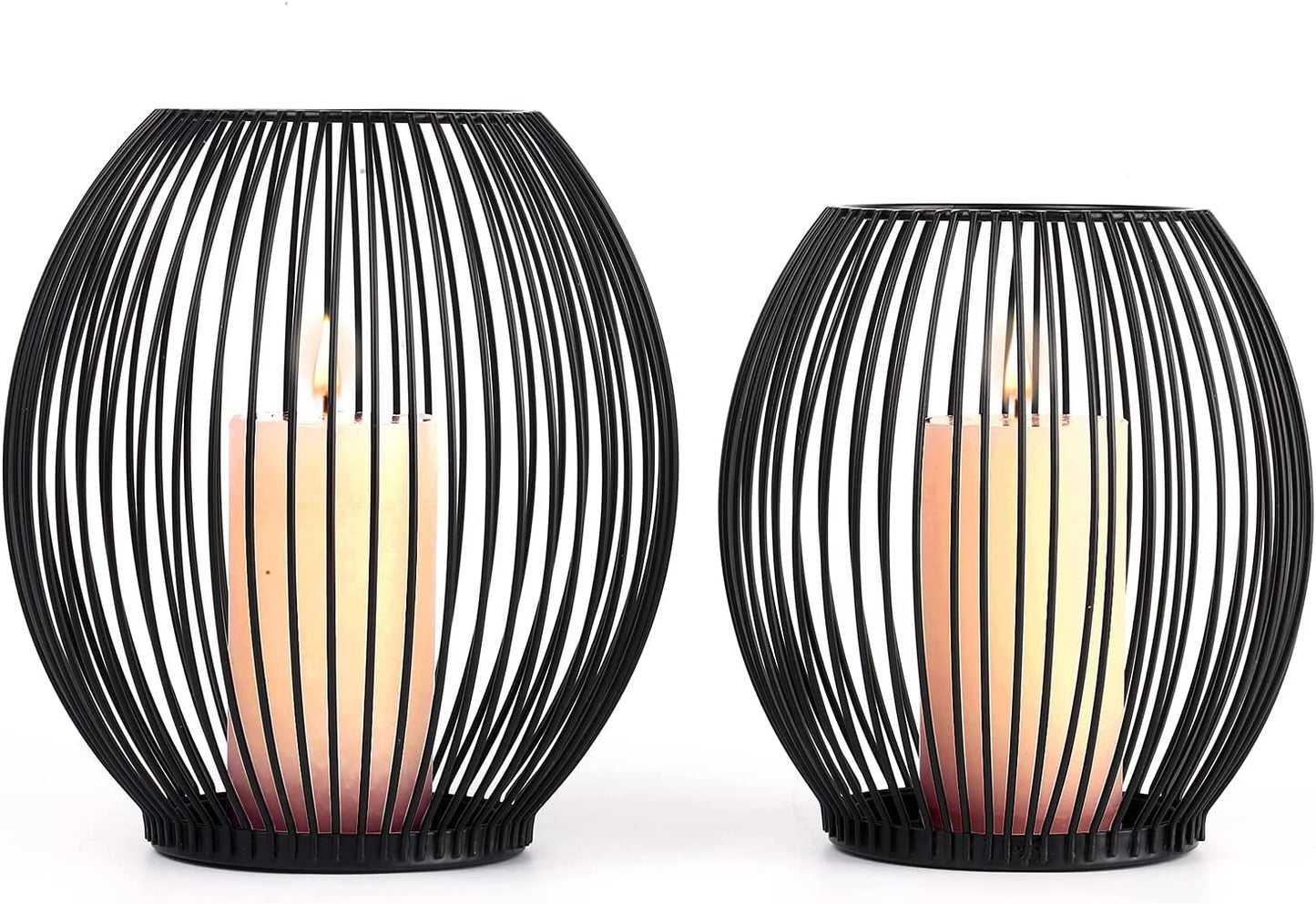 Outdoor Decorative Candle Holder Set - Black Wire Hurricane Holders for Pillar Candles - Elegant Centerpiece for Tables