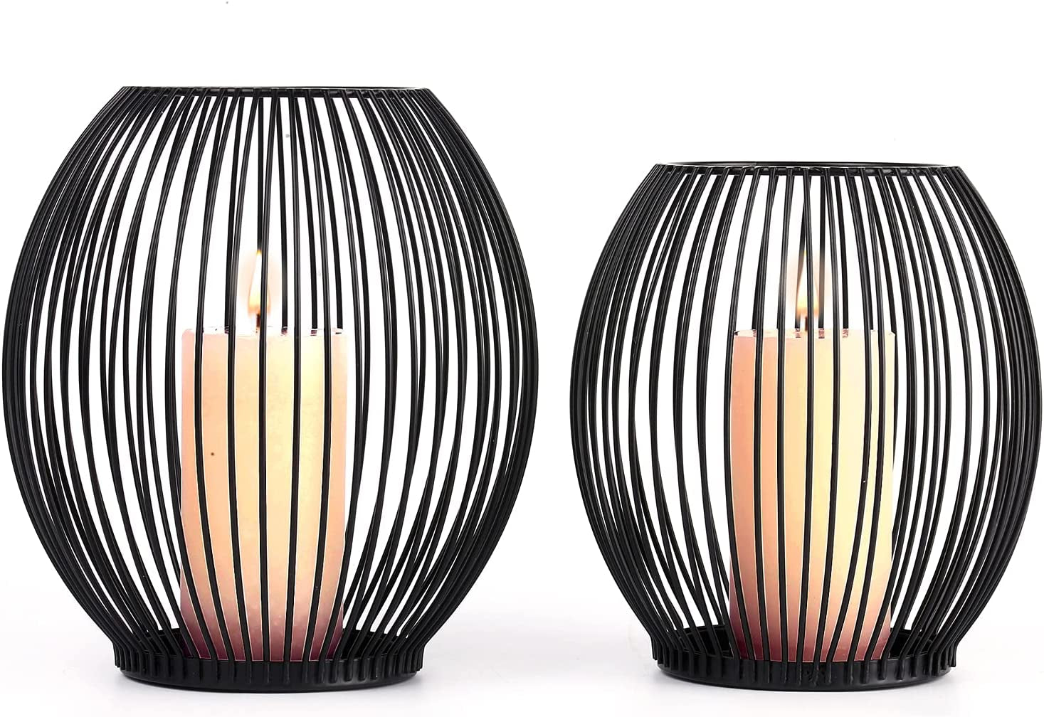 Outdoor Decorative Candle Holder Set - Black Wire Hurricane Holders for Pillar Candles - Elegant Centerpiece for Tables
