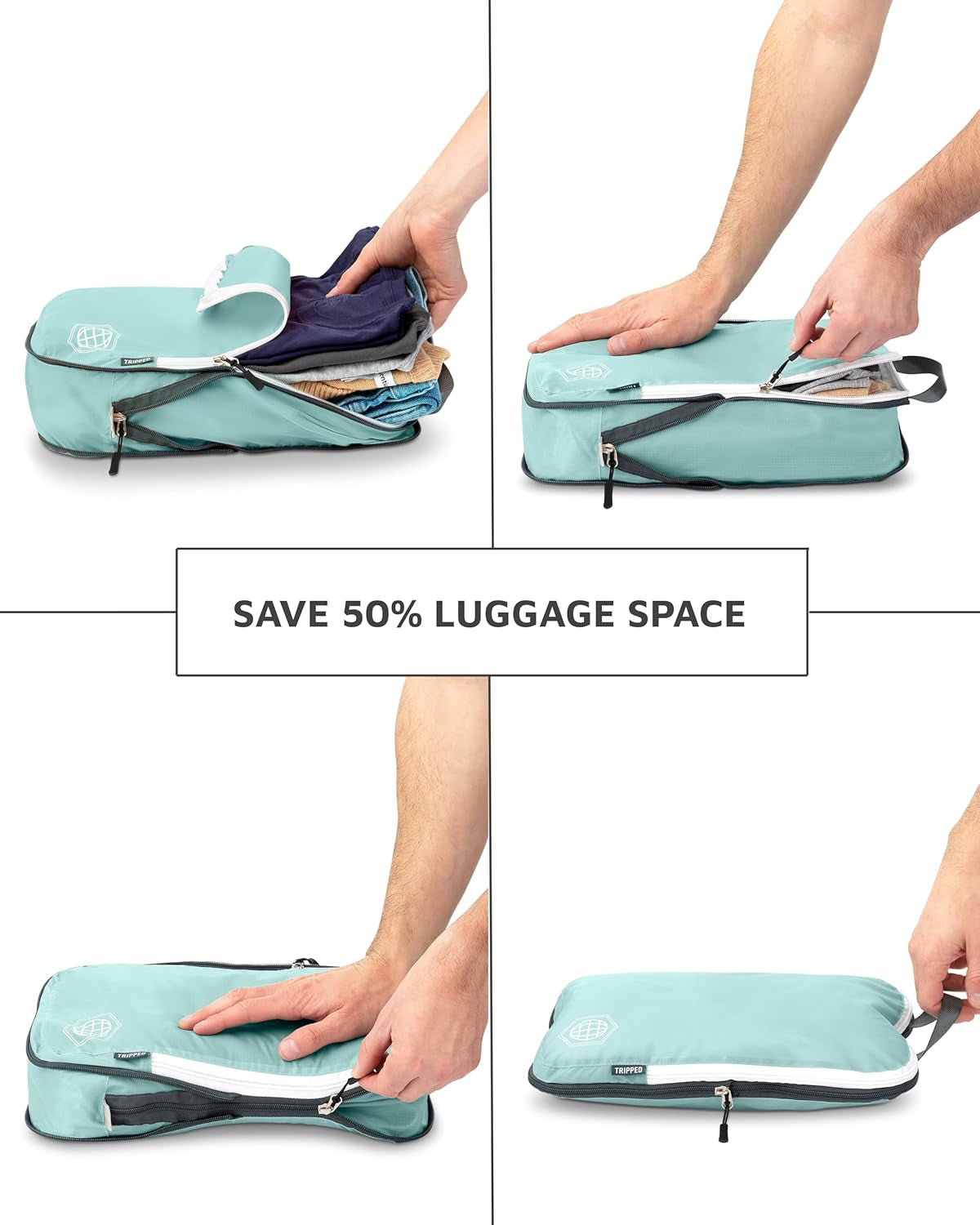 Compression Packing Cubes Set - 6-Piece Lightweight Organizers for Travel, Ideal for Carry-On Luggage and Backpacks (Dusty Teal/White)