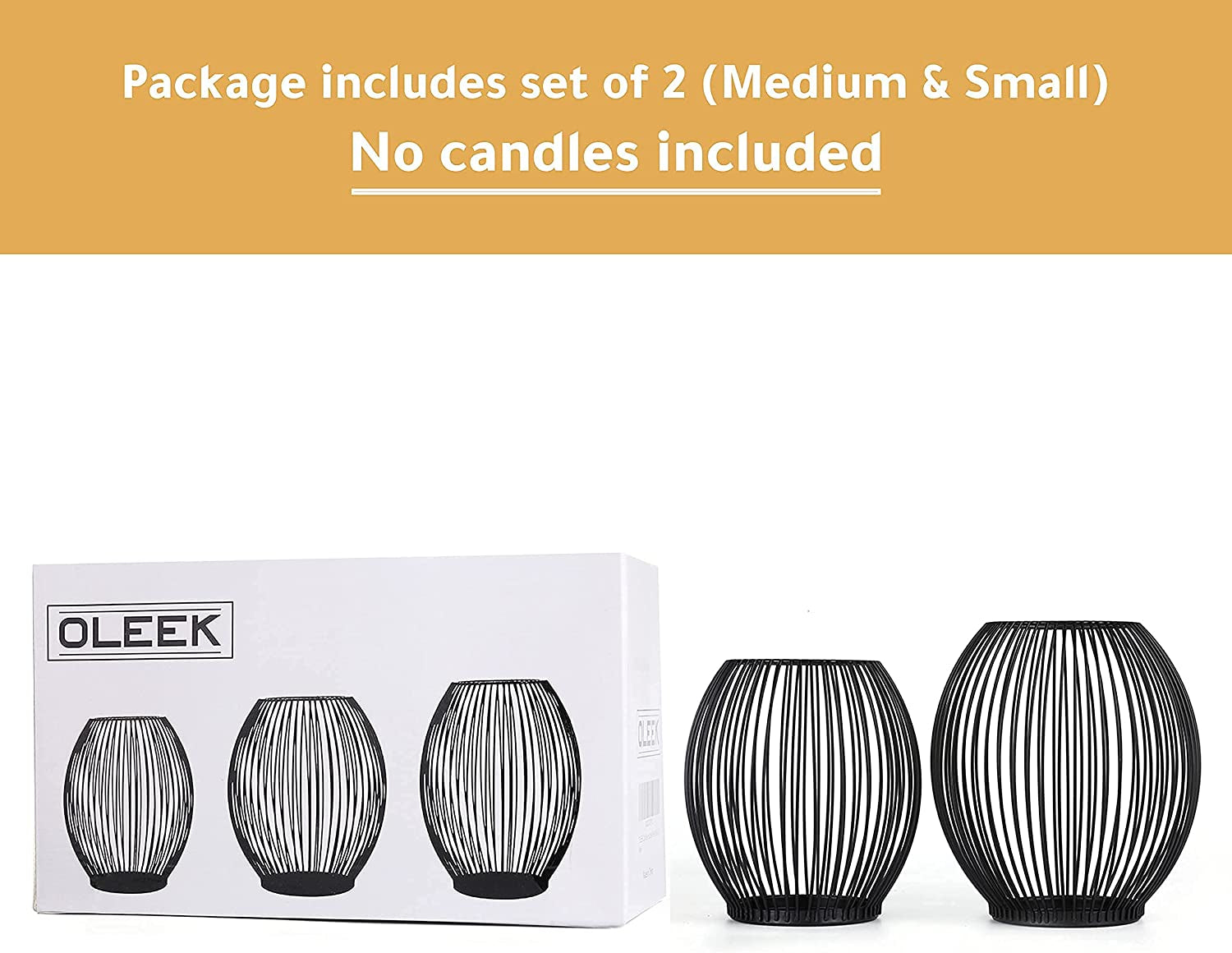 Outdoor Decorative Candle Holder Set - Black Wire Hurricane Holders for Pillar Candles - Elegant Centerpiece for Tables