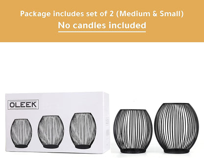 Outdoor Decorative Candle Holder Set - Black Wire Hurricane Holders for Pillar Candles - Elegant Centerpiece for Tables