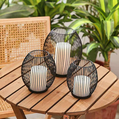 Outdoor Decorative Candle Holder Set - Black Wire Hurricane Holders for Pillar Candles - Elegant Centerpiece for Tables